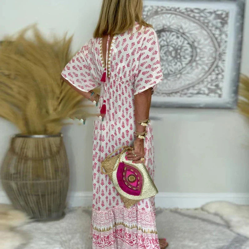 Krista – Sukienka Maxi w Stylu Boho z Nadrukiem