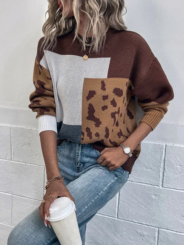 Irmgard – Sweter w Stylu Vintage z Naszywkami w Panterkę