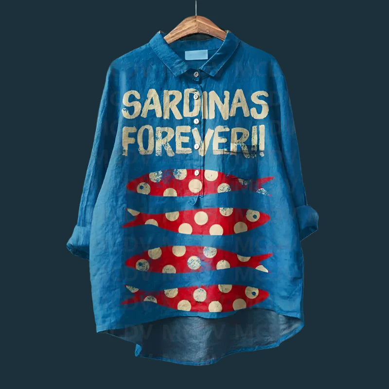 Saioa - Wygodna Koszula Vintage Z Nadrukiem Ryb