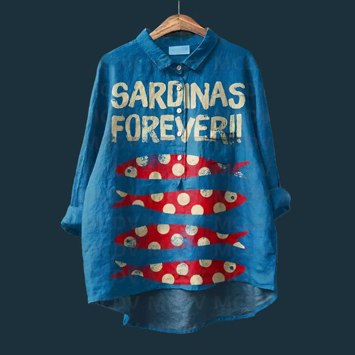 Saioa - Wygodna Koszula Vintage Z Nadrukiem Ryb