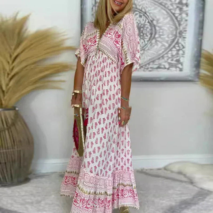 Krista – Sukienka Maxi w Stylu Boho z Nadrukiem