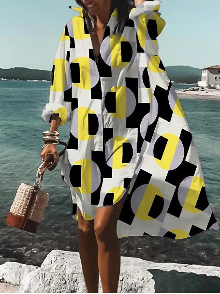 Calogera - Elegancka Luźna Sukienka Koszulowa