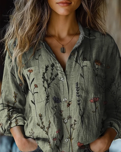 Evlampia – Koszula z Długim Rękawem z Bawełny w Stylu Vintage