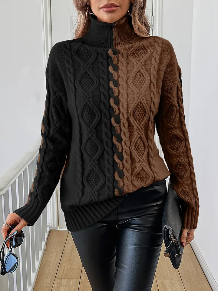 Leovia – Elegancki Sweter w Paski z Wysokim Kołnierzem