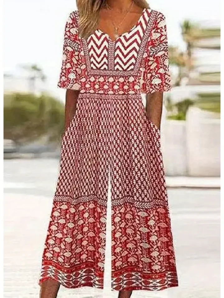 Nerina – Kombinezon w Stylu Vintage Boho z Kwiatowym Nadrukiem