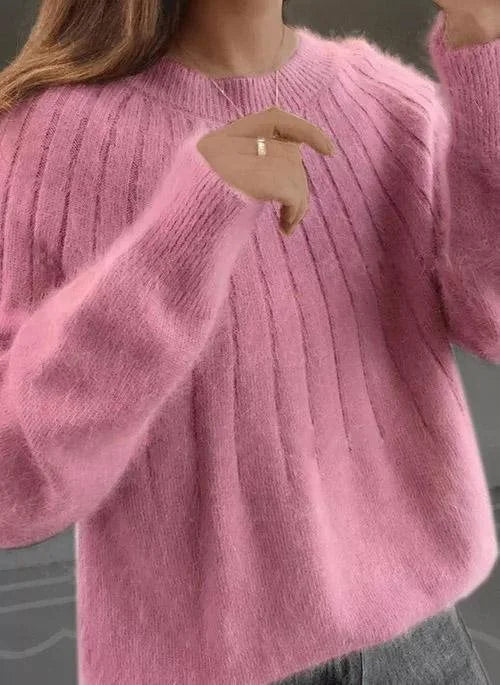 Shereen - Puszysty Sweter z Okrągłym Dekoltem