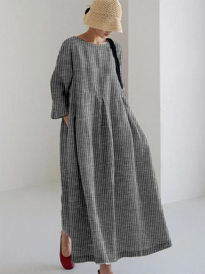 Olivia – Sukienka Vintage w Paski o Luźnym Kroju