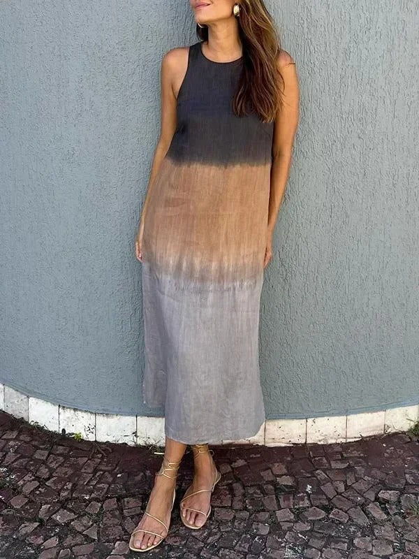 Melisa – Sukienka z Bawełny i lnu z Okrągłym Dekoltem
