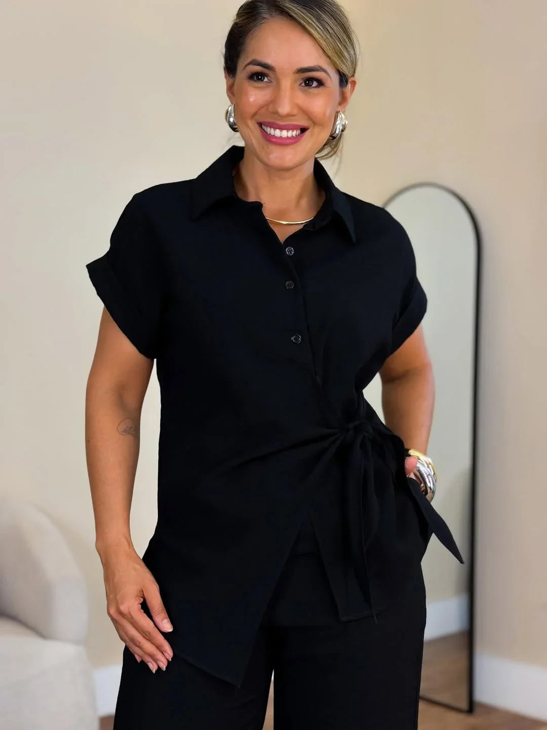 Lorie – Elegancki Dwuczęściowy Zestaw z Wiązaniem z Przodu