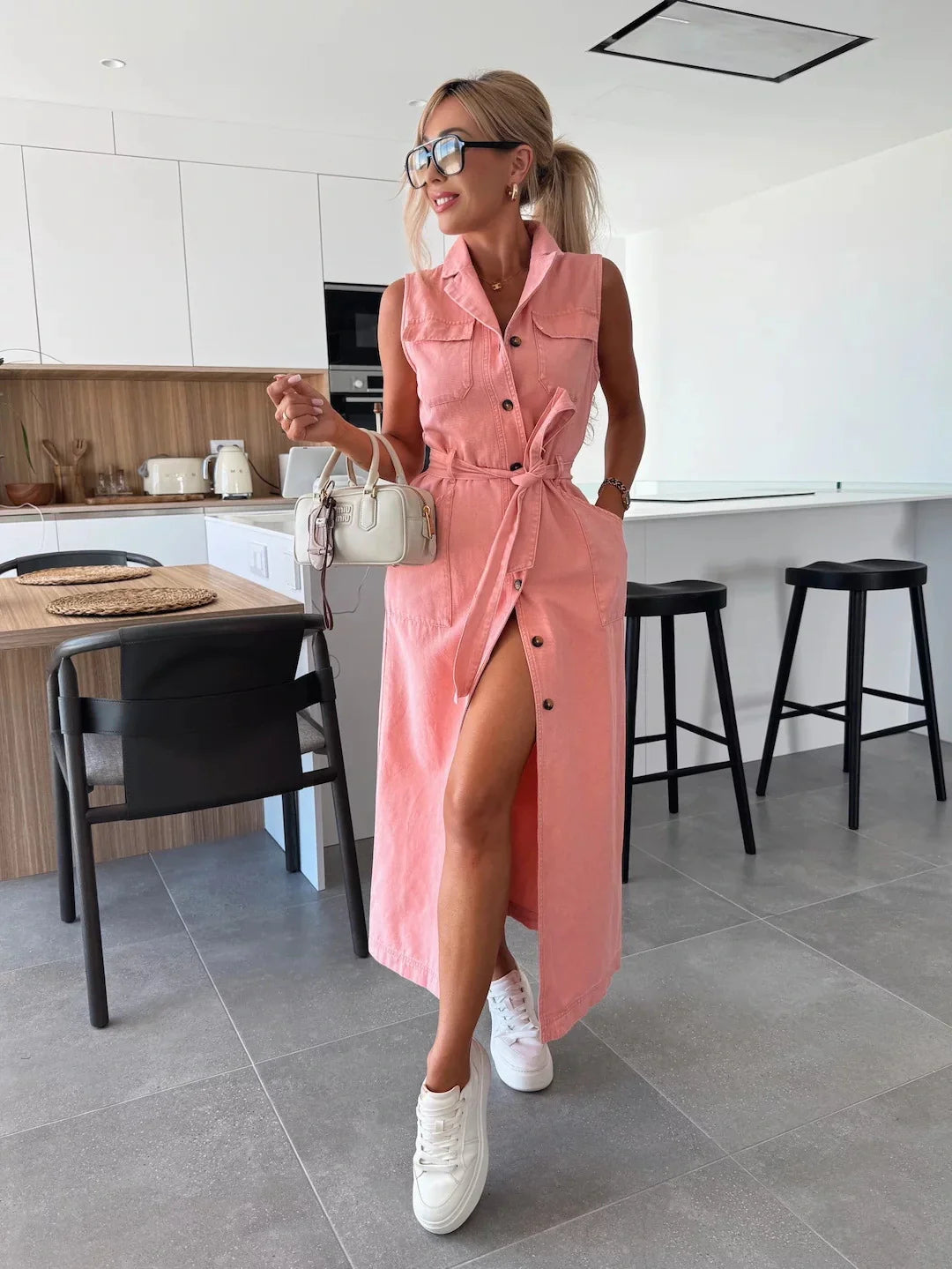 Jacinta – Stylowa Długa Sukienka Z Kieszenią