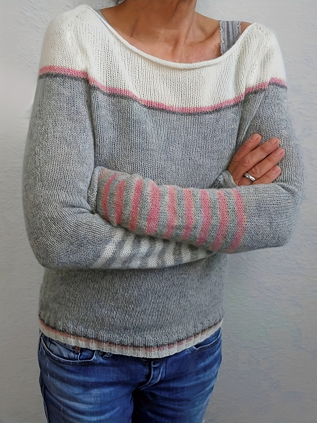 Katharina - Sweter w Paski z Długim Rękawem