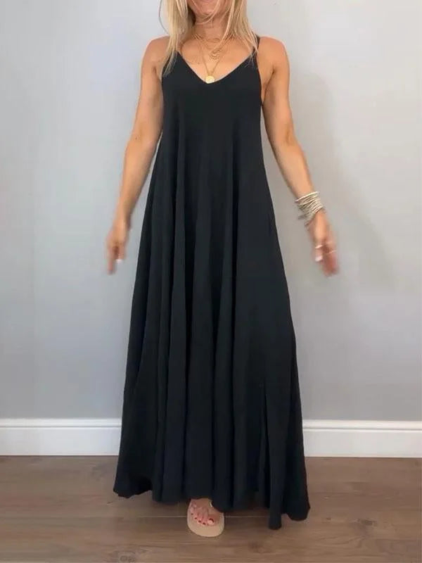 Jolanta – Stylowa Sukienka z Bawełny i Lnu z Dekoltem w Serek