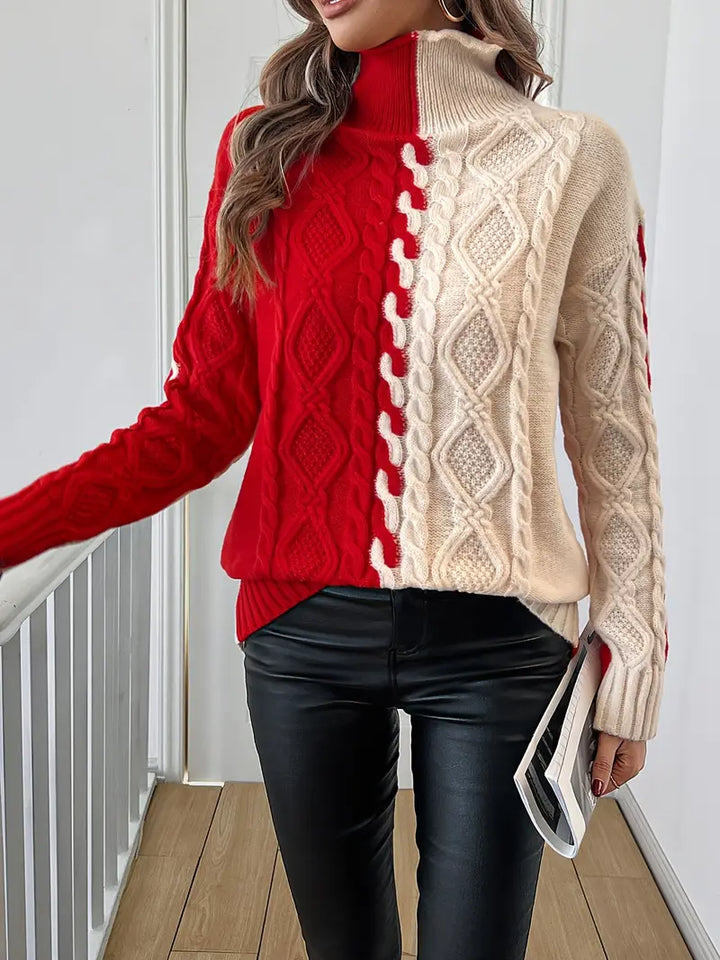 Leovia – Elegancki Sweter w Paski z Wysokim Kołnierzem