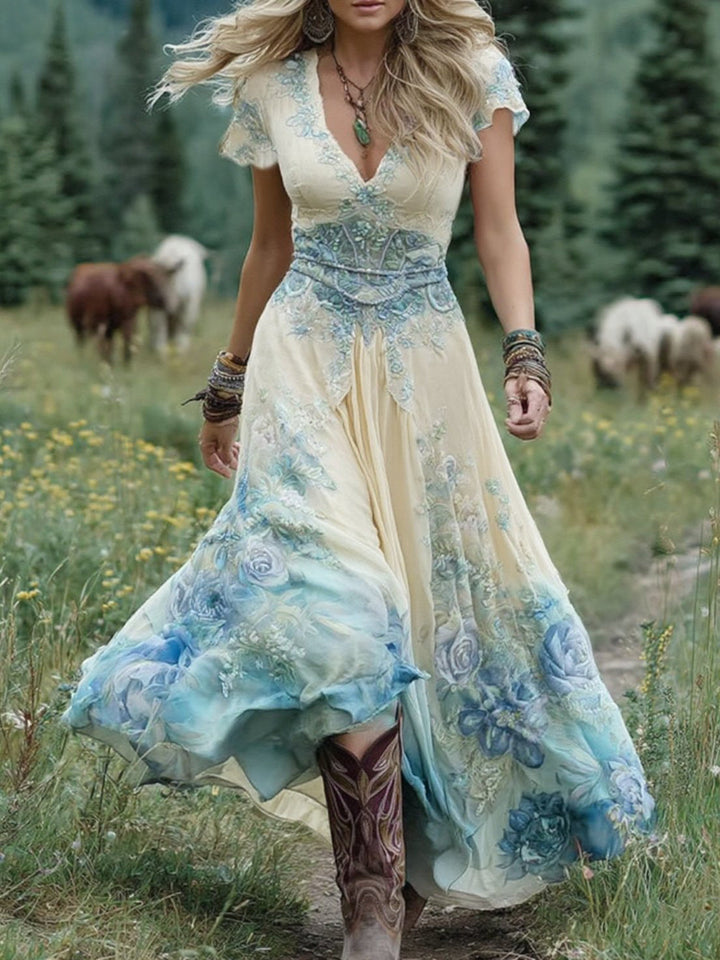 Marcina – Elegancka Suknia Maxi w Kwiatowych Odcieniach
