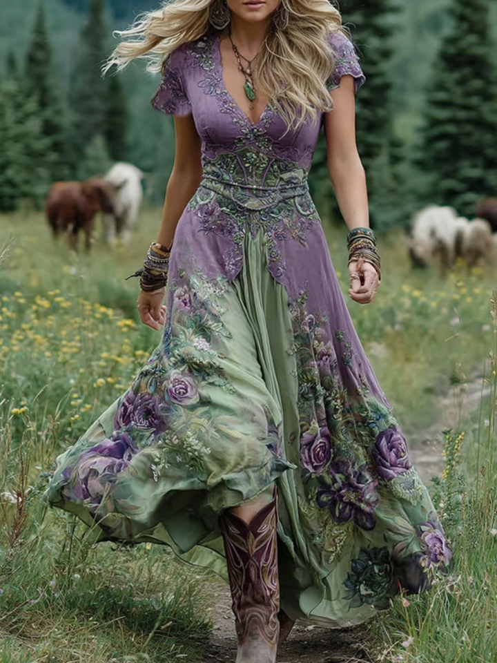 Marcina – Elegancka Suknia Maxi w Kwiatowych Odcieniach