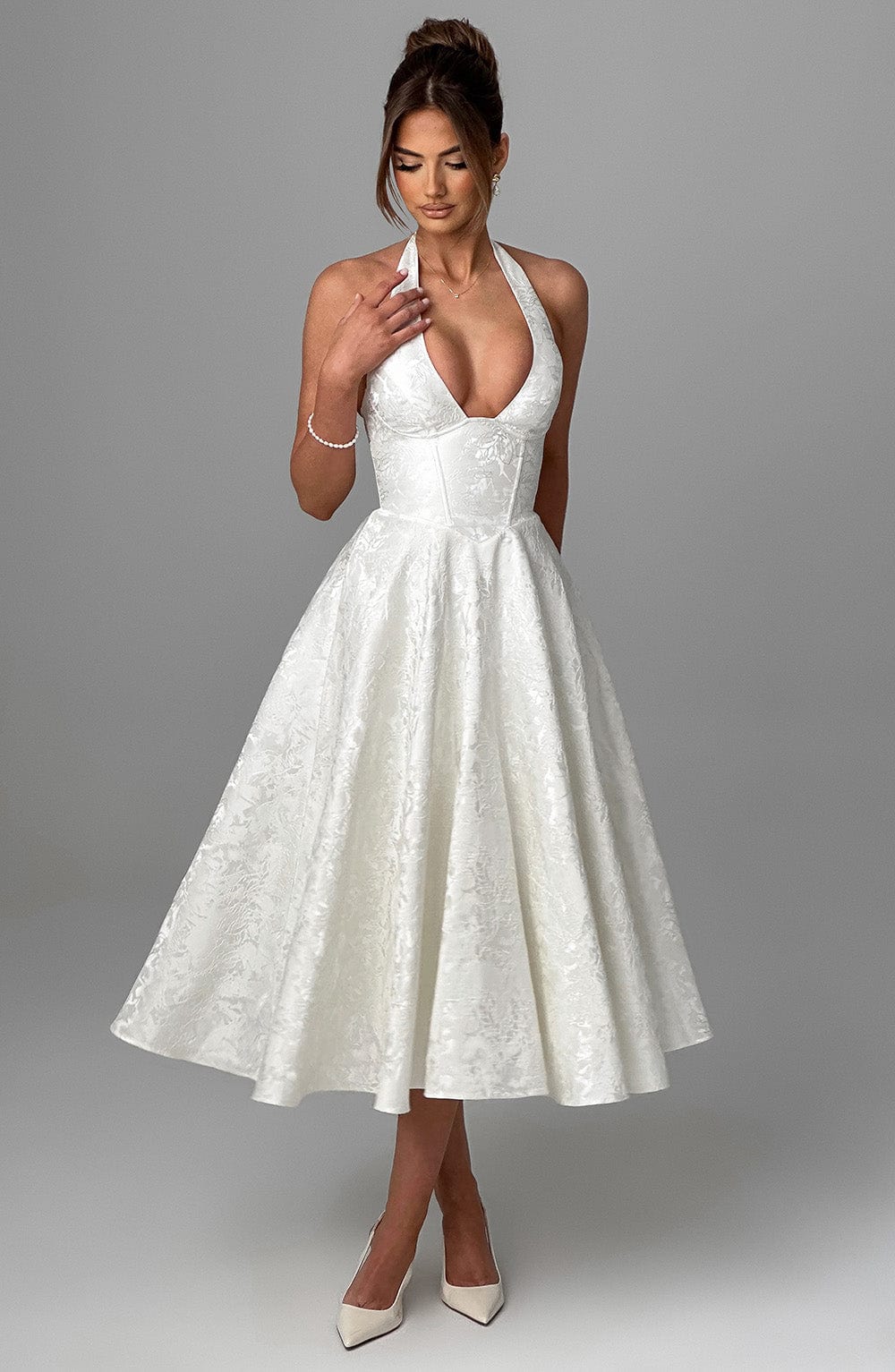 Myra – Modna Sukienka Midi Z Dekoltem Halter