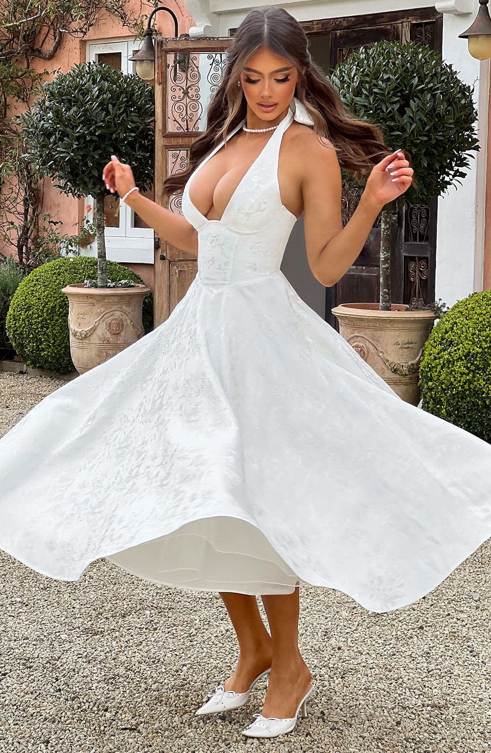Myra – Modna Sukienka Midi Z Dekoltem Halter