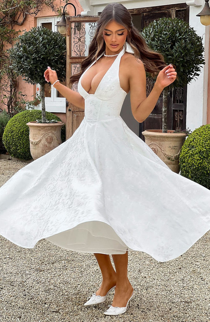 Myra – Modna Sukienka Midi Z Dekoltem Halter