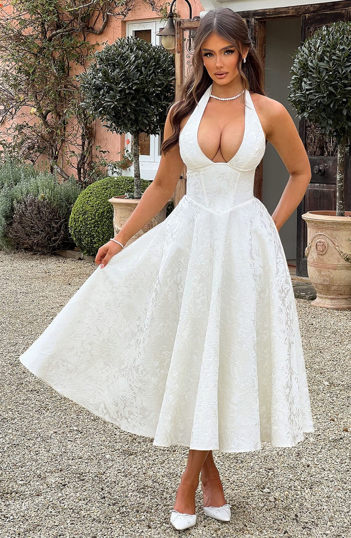 Myra – Modna Sukienka Midi Z Dekoltem Halter