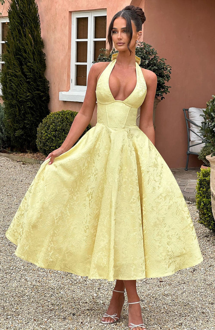 Myra – Modna Sukienka Midi Z Dekoltem Halter