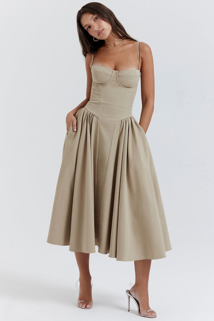 Maissa – Elegancka Sukienka Midi bez Rękawów