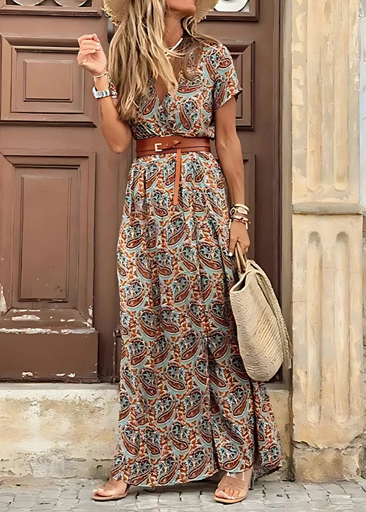 Briony – Elegancka Sukienka Z Długim Paskiem I Wzorem W Paisley