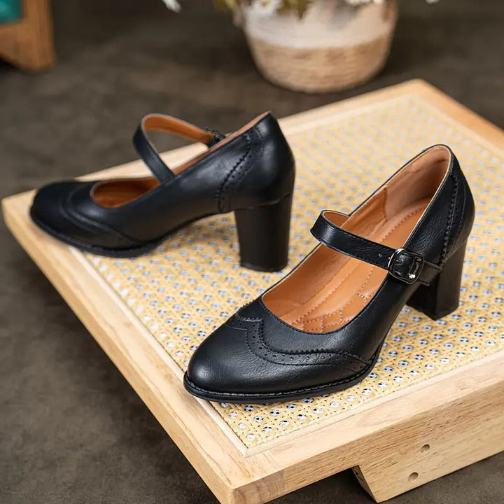 Dorka – Skórzane Buty Na Wysokim Obcasie z Klamrą