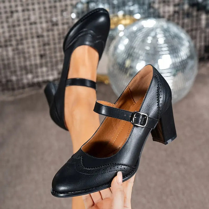 Dorka – Skórzane Buty Na Wysokim Obcasie z Klamrą
