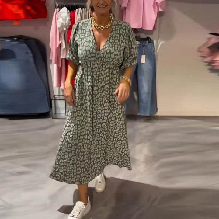 Annie - Letnia Sukienka z lnu z Dekoltem w Serek