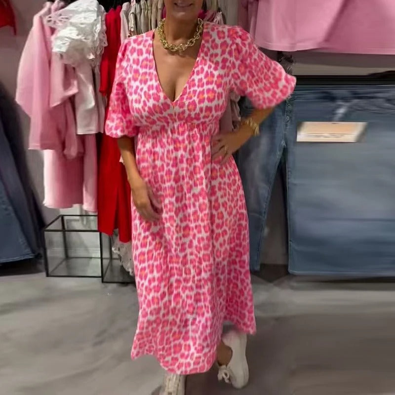 Annie - Letnia Sukienka z lnu z Dekoltem w Serek