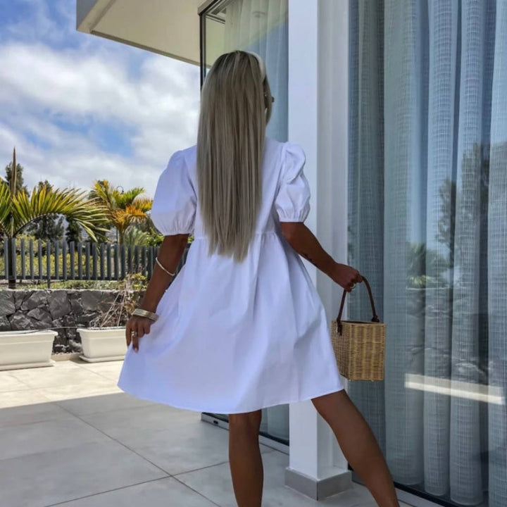Oana – Stylowa Sukienka z Muszką i Bufiastymi Rękawami