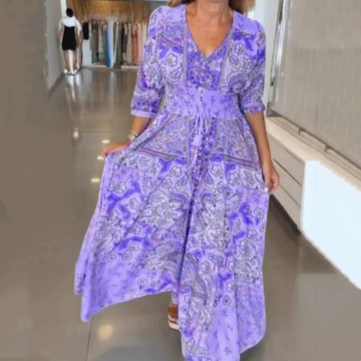 Aliye – Elegancka Sukienka z Kwiatowym Wzorem i Sznurkiem w Pasie