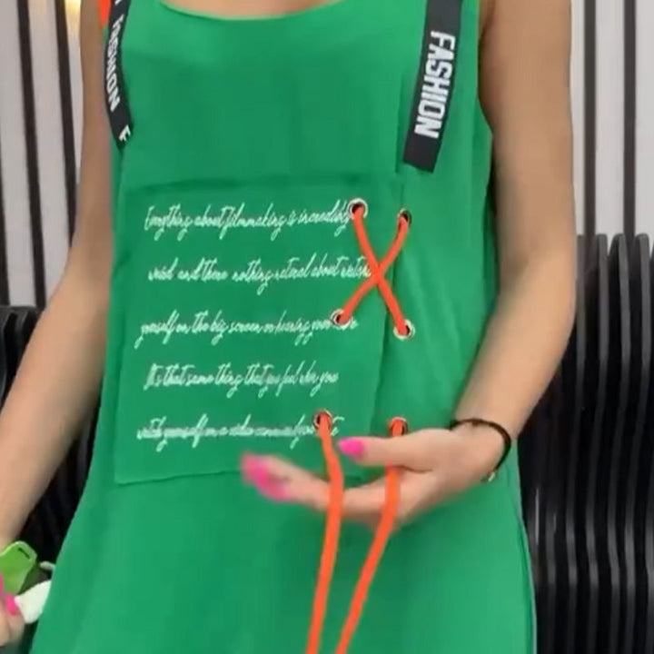 Wafia - Swobodna Sukienka Bez Rękawów Z Nadrukiem