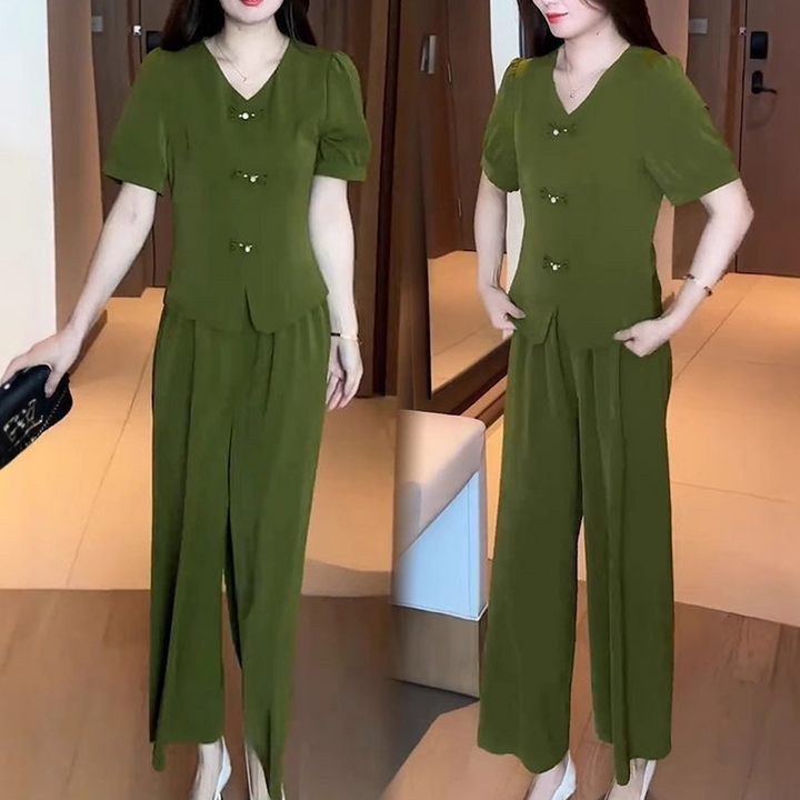 Eseniya - Elegancki Dwuczęściowy Zestaw Z Krótkim Rękawem